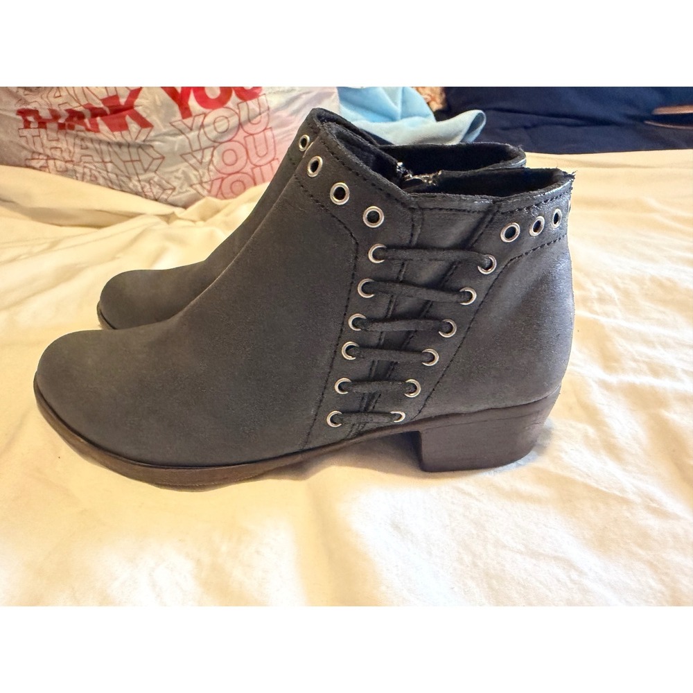 Minnetonka Womens Grey Leather Lace Up Grommet Ankle Boots Side Zip 1531T Size 6